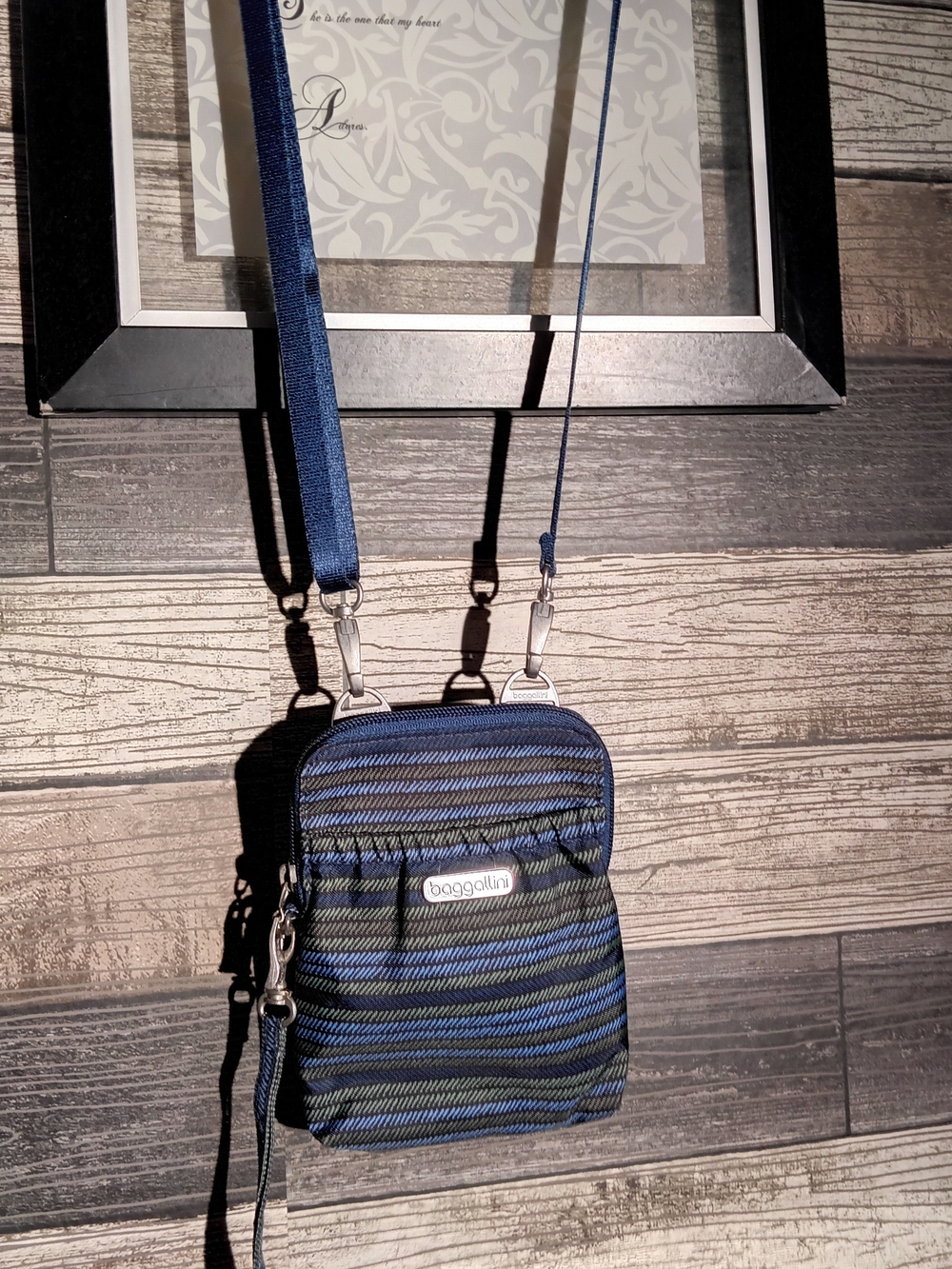 Baggallini Navy and Black Striped Crossbody Phone Bag